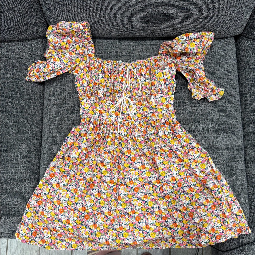 For Love And Lemons Multicolor Floral Puff Sleeve Dress